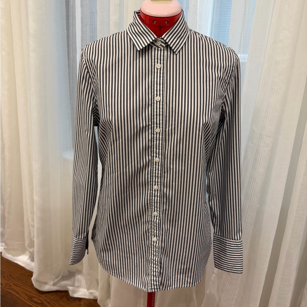 Banana Republic Riley Tailored Fit Shirt, Nautical, Grey/White, Stripes, US 6